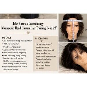 Jake Burmax Mannequin Cosmetology Head 100% Human Hair